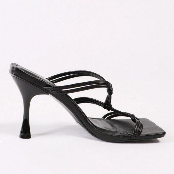 Square Toe Strappy Kitten Heel Mules - Picture 3 of 5